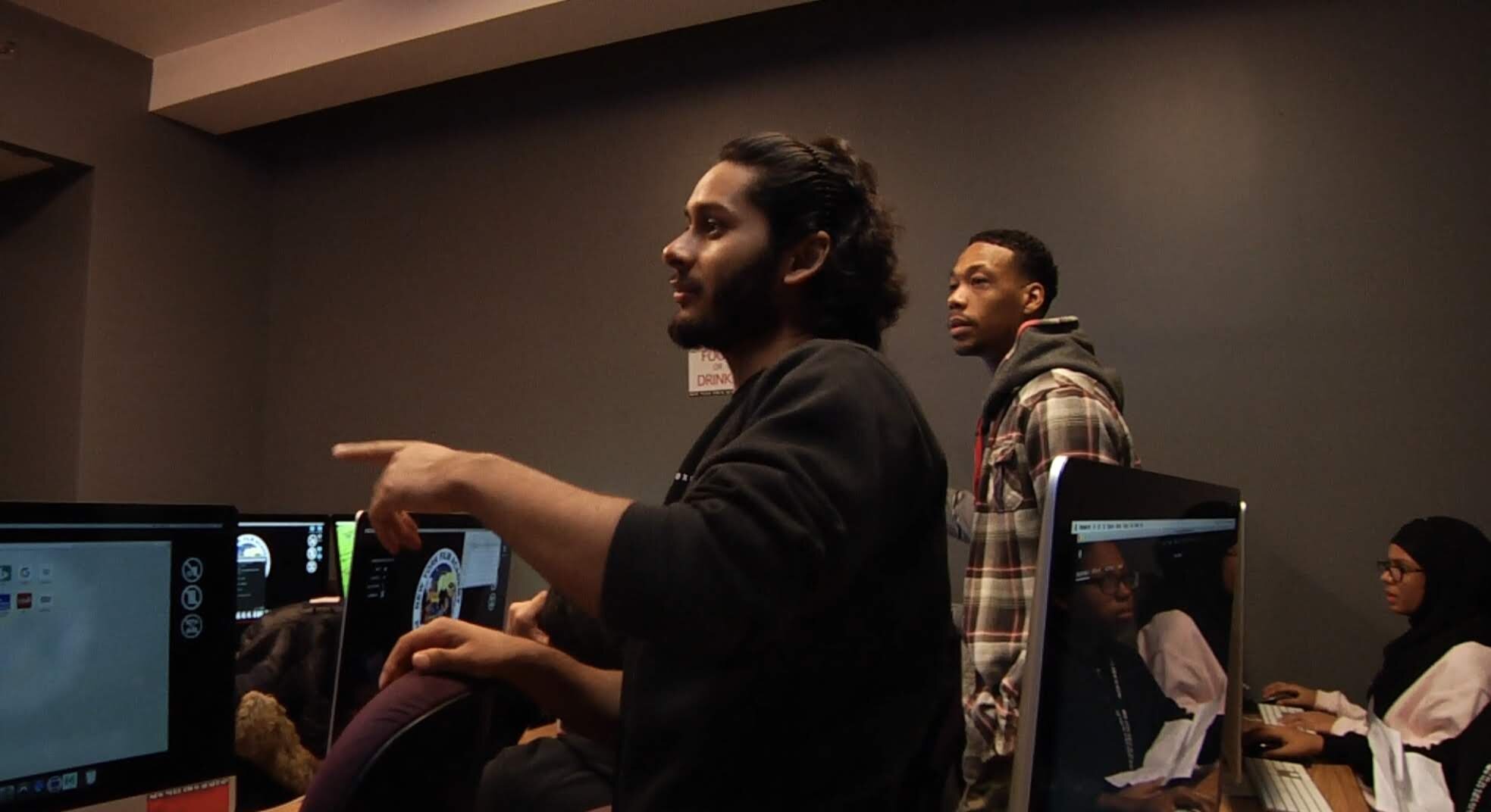 Teaching at NYFA — pointing at cut